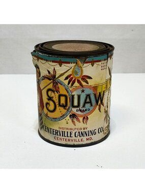 Squaw Brand No. 3 Sieve Choice Sifted Peas Tin Can Original Label Antique Vintag
